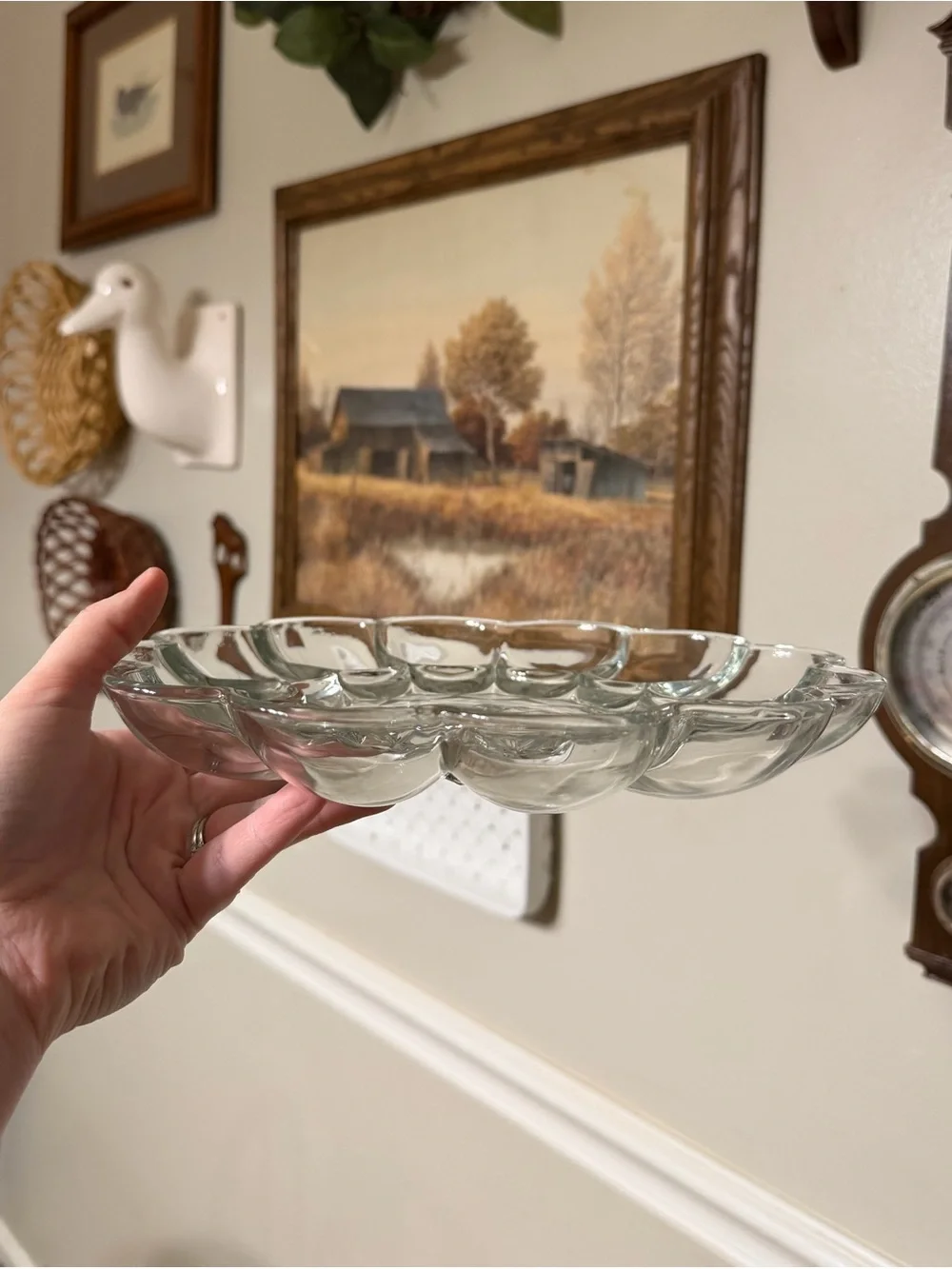 Vintage Anchor Hocking Clear Glass Egg Serving Tray Dish